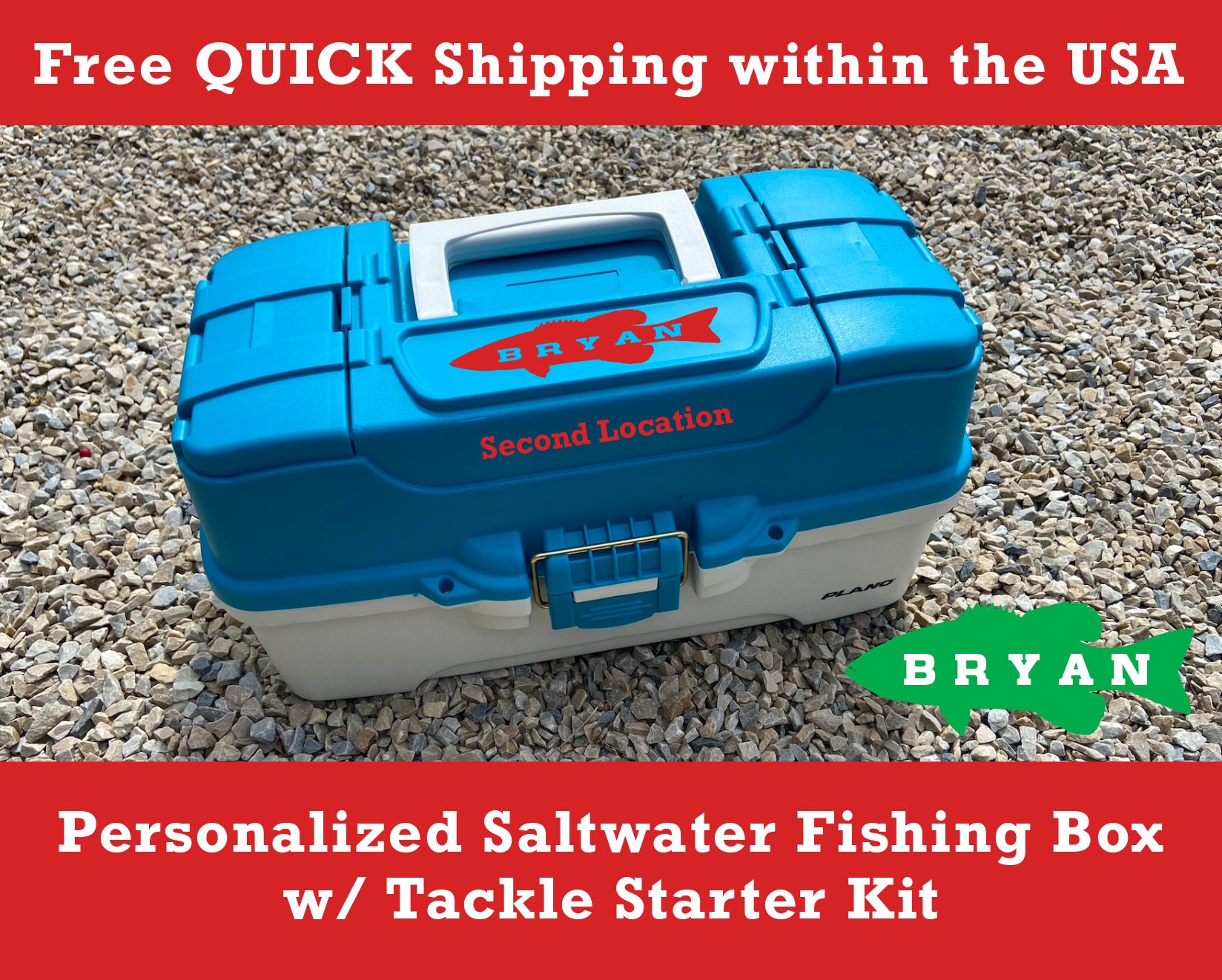 Personalized Plano 3-tray Tackle Box With Berkley Saltwater Bait Kit Free  Shipping 