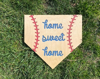 Wood SIGN - Home Sweet Home - Baseball Home Plate Wood Sign - Free Shipping - Opening Day Baseball