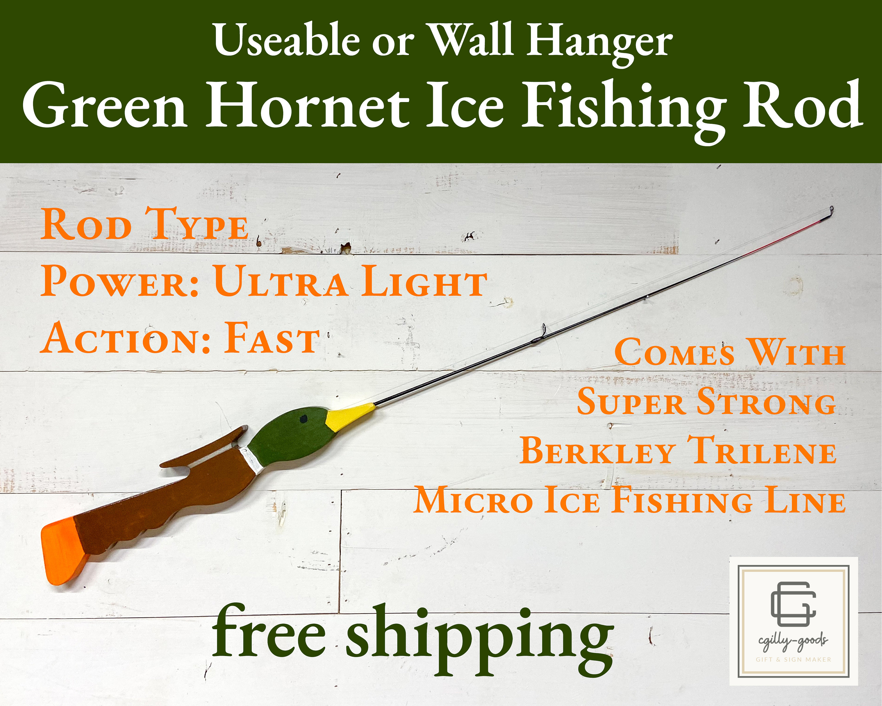 Duck Ice Fishing Rod / Pole Free Shipping Useable or Wall Hanger