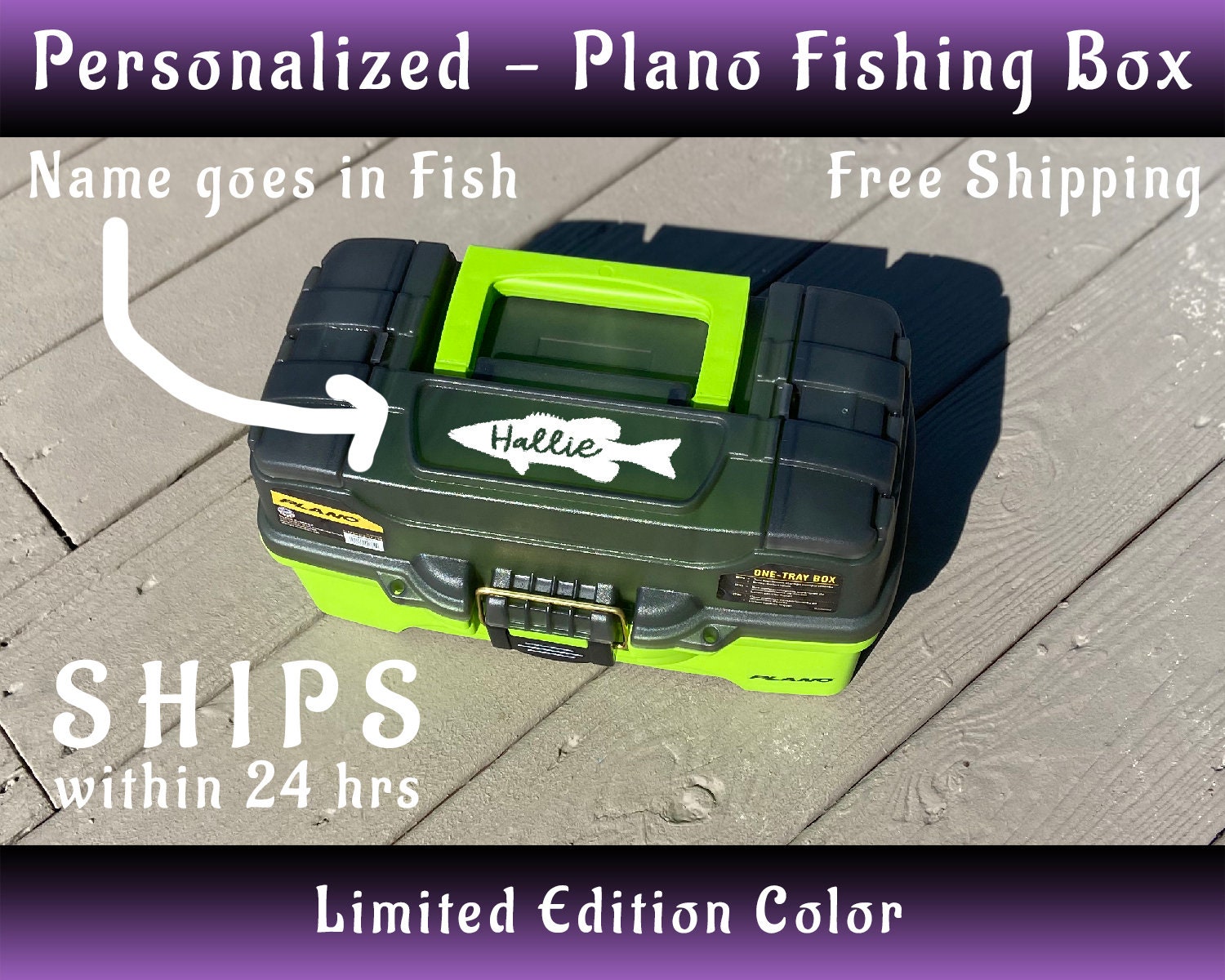Personalized Fishing Box Lime Green / Smoke Plano Tackle Box Free Shipping  