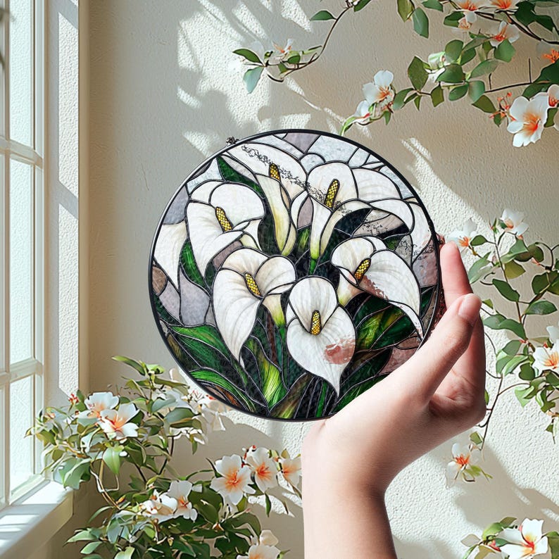 Calla Lilies Flower GLASS Suncatcher Hanging, 6th Anniversary Flower