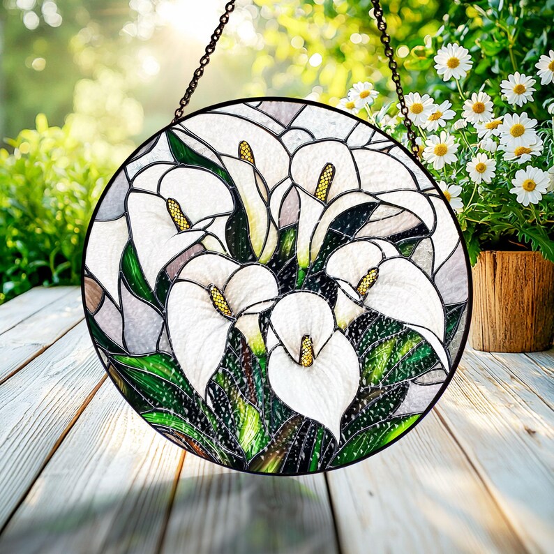 Calla Lilies Flower GLASS Suncatcher Hanging, 6th Anniversary Flower