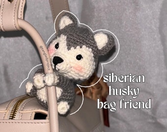 Charme de sac personnalisé fait main chiot husky sibérien au crochet, ami de sac, porte-clés cadeau Saint-Valentin