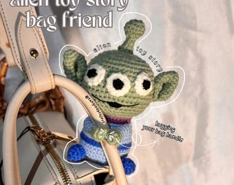 Alien Toy Story personnalisé fait main au crochet, breloque pour sac Amigurumi, ami de sac, porte-clés cadeau Saint-Valentin