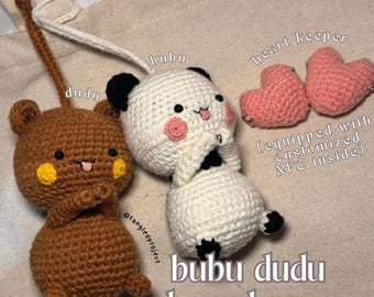Charm de sac personnalisé ours panda Bubu Dudu au crochet fait main, ami de sac, porte-clés cadeau Saint-Valentin