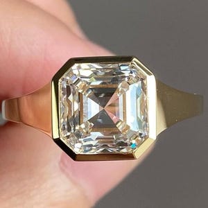 14K Solid Gold Ring, Asscher Diamond Ring, 2.0 CT Asscher Cut Moissanite Engagement Ring, Gorgeous Bezel Set Anniversary Ring for Gift