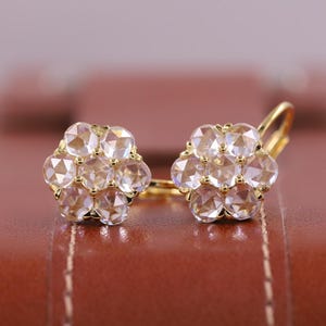 Round Cut Moissanite Halo Stud Earrings, Pair of Earring, 14K Solid Gold Lever back Earrings, Dainty Earrings, Gift for Wife/Love/Girlfriend