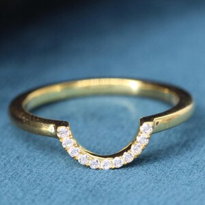 Round Diamond Curved Wedding Band for Engagement Ring, Matching Stackable Band, Half Eternity Band for Her, Anniversary Gift Ring for Women