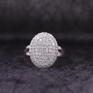 Oval Shape Cluster Bellas Ring, Round Cut Engagement Ring, Split Shank Bella&#39;s Ring, Celebrity Style Victorian Ring, 14K Pave Set Gold Ring
