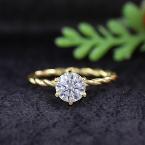 2.0 CT Round Cut Moissanite Infinity Shank Engagement Ring, Solid Gold Ring, Twisted Band Wedding Ring, Promise Ring, Accent Stack Ring