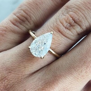 2.0 CT Pear Cut Moissanite Engagement Ring, 14K Yellow Gold Wedding Ring, Solitaire Promise Ring, Tear Drop Anniversary Ring, Gift for Women