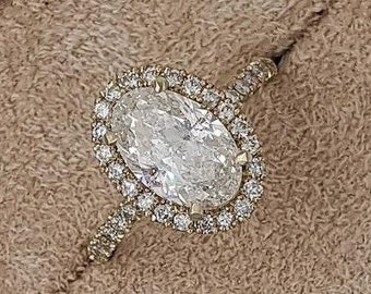 2.0 CT Oval Halo Moissanite Engagement Ring, Halo Ring, Oval Cut Moissanite Ring, Promise Ring, Wedding Ring, 14K White Gold Ring For Women
