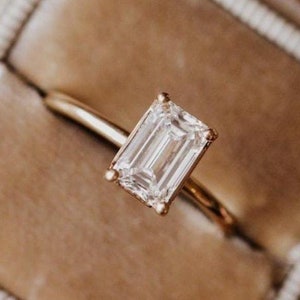 1.0 Ct Emerald Cut Moissanite Engagement Ring, Emerald Cut Ring, Moissanite Anniversary Ring, Solitaire Emerald Cut Ring, Birthday Gifts