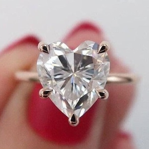 2.0 CT Heart Cut Solitaire Ring, Dainty Heart Cut Ring, Wedding Proposal Ring, Slender Knife Edge Band, Gift for Valentine, Gift for Mother