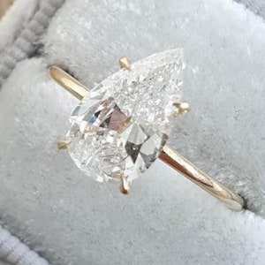 3CT Elongated Pear Cut Lab Grown Diamond Solitaire Ring,Pear Shaped Engagement Ring,Solitaire Ring,Minimalist Ring,14K Gold Thin Dainty Ring