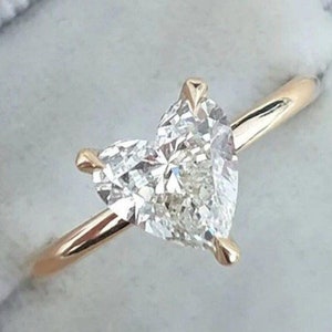 1.5 CT Heart Cut Solitaire Ring, Heart Cut Ring, 14k Solid Yellow Gold Ring, Wedding Proposal Ring, Anniversary Ring for Her, Gift for Wife