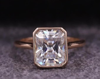 Radiant Cut Moissanite Engagement Ring, Bezel Set 2.5 CT Cathedral Radiant Cut Ring, Elongated Radiant Cut Ring, Bezel Set Ring for Her