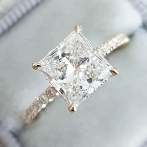 2.0 CT Princess Cut Moissanite Anniversary Ring, Hidden Halo Moissanite Engagement Ring, Filigree Style Wedding Ring, Unique Dainty Jewelry