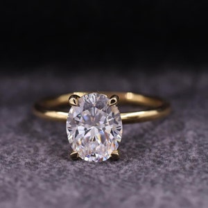 Hidden Halo Engagement Ring, 2.5 Carat Solitaire Oval Moissanite Ring, Oval Solitaire With Halo Wedding Ring, Diamond Ring for Her