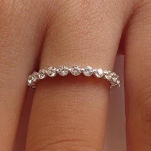 Round Lab Created Diamond Band, Full Eternity Lab Grown Diamond Wedding Band, Floating Bubble Band, Stacking Ring, Birthday Gifts for Women