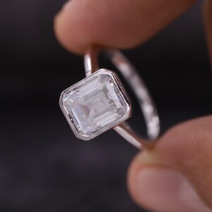 D-VVS2 Emerald Cut Lab Grown Diamond Bezel Set Solitaire Anniversary Ring in 14k Yellow Gold Ring, Stylish IGI Certified Engagement Ring