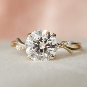 1.0 CT Round Diamond Moissanite Nature Ring, Round Cut Diamond Twig Style Dainty Engagement Ring for Her, Unique Twig Pave Ring for Mother