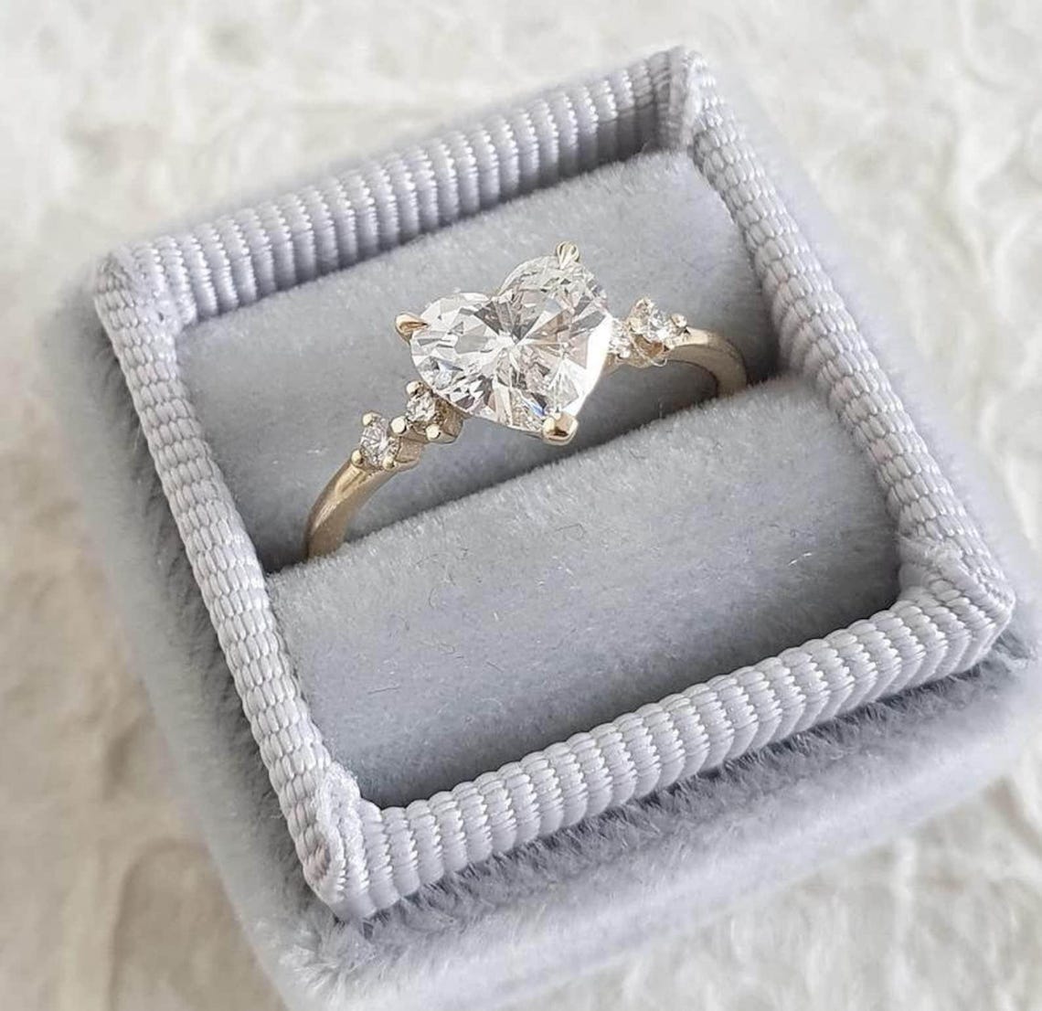 Heart Cut Modern White Colorless Moissanite Solitaire Ring, Heart ...