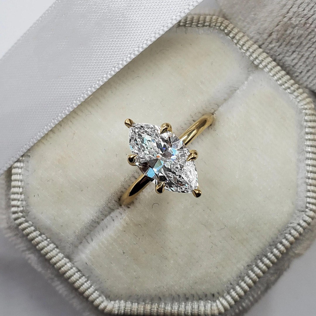 14k Solid Yellow Gold Marquise Cut Solitaire 2.5 CT Marquise Cut ...