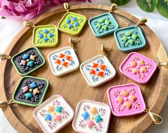 Mexican Folk Art Polymer Clay Earrings: Colorful Boho Statement Jewelry