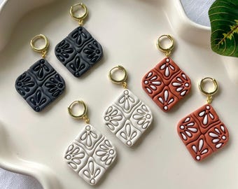 Talavera Tile Earrings: Handmade Polymer Clay Mexican Boho Jewelry