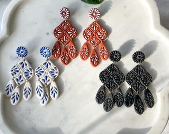 Hand-Painted Talavera Earrings: Floral Dangle, Mexican Folk Art