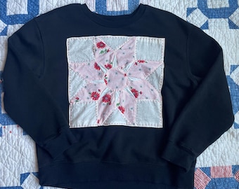 Sudadera de cuadros con colcha vintage mediana reciclada