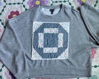Sudadera vintage con estampado de cuadros XL reciclada y reutilizada