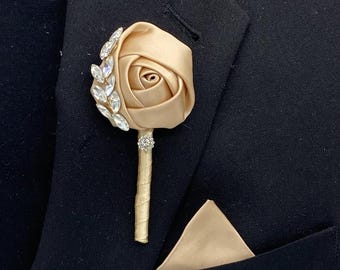 Champagne  Custom Wedding Prom Boutonniere l Lapel Pin l Handmade Floral Rose Accessory l Rustic l Groom l Corsage l Men Formal wear