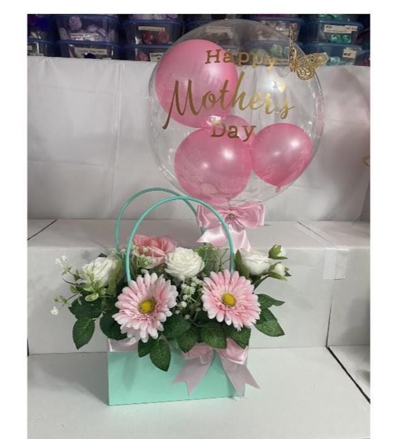 Personalized Bobo Balloon Gift: Pink Roses Silk Flower Centerpiece ...