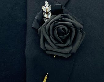 Black Custom Wedding Prom Boutonniere l Lapel Pin l Handmade Floral Rose Accessory l Rustic l Corsage l Men Formal wear
