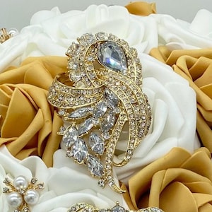 Silver Gold Large Brooch | Pearl l Rhinestone Decorative Lapel Pin | Unique Gift for Her | Jacket, Scarf & Bag Accessory l Initial