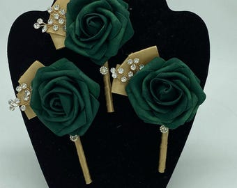 Emerald Green Gold Custom Wedding Prom Boutonniere l Lapel Pin l Handmade Floral Rose Accessory l Rustic l Corsage l Men Formal wear