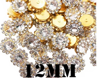 12mm Clear Rhinestone Flower Flatbacks | Gold Crystal Embellishments | DIY Craft Supplies | Scrapbooking, Hair Bow & Jewelry Making