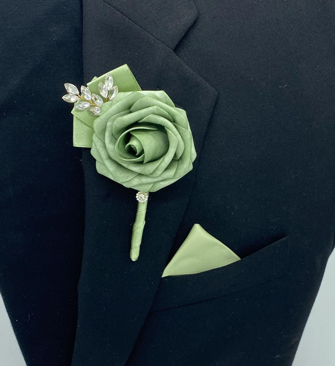 Sage Green Custom Wedding l  Prom Boutonniere l Lapel Pin l Handmade Floral Rose Accessory l Rustic l Groom l Corsage l Men Formal wear