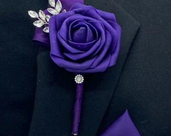 Dark Purple Rose Boutonniere: Handmade Wedding Lapel Pin