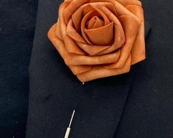 Terracotta Burnt Orange Rose Boutonniere: Custom Wedding Lapel Pin, prom