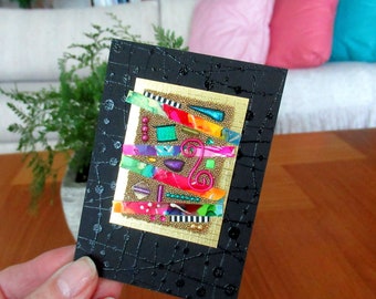 ACEO/ATC - Original Mixed Media Art Card, Abstract Microbead Collage