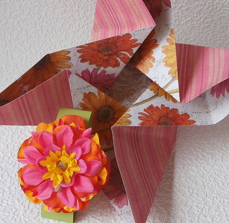 Folded Pinwheel GET WELL Greeting Card, in pink, yellow and orange with coordinating flower image 4
