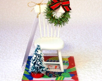 Christmas in Heaven Ornament, Mini Holiday Scene with Poem,  Table Decor, Memorial Keepsake, Empty chair Poem, Bereavement, Free Shipping