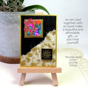 ACEO Original Collage Art, Mixed Media Abstract Microbead Collage, Art Card, ATC image 4
