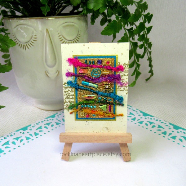 ACEO/ATC - Original Mixed Media Art Card, Abstract Microbead Collage