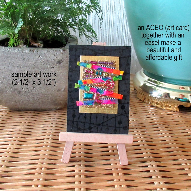 5 Mini Birch Wooden Easel for displaying small art work, ACEOs, canvases, photos or signs, table top display image 4