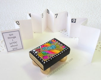 Decorated Keepsake Matchbox with booklet - 10 Things I (or We) Love (or Like) About You, Mixed Media Collage