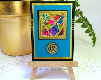 Art Card, 2.5"x3.5", original mixed-media Abstract Microbead Collage, ACEO